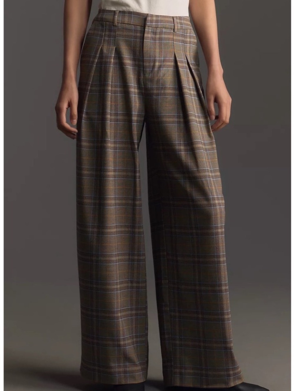 Maeve By Anthropologie Avery Brown Pleated Front Wide Leg Pants Size M